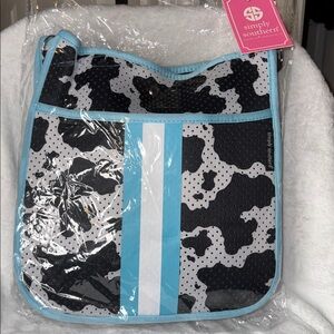 Simply Southern Cow Print Crossbody Bag in Black and Blue. NEW